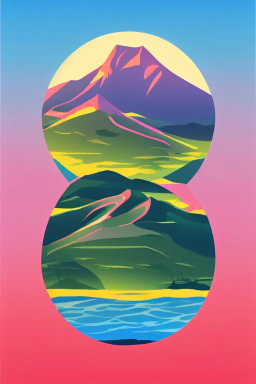 Image similar to sunrise mountain water vector illustration digital art by samuel smith trending on artstation