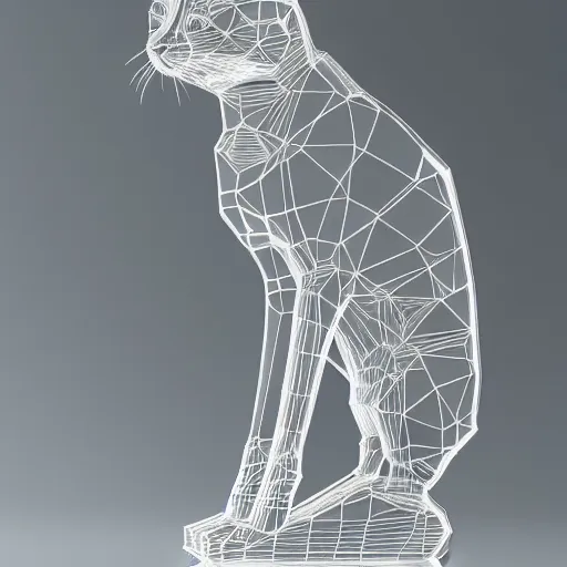 Prompt: transparent Statue of a Cat made out of crystal, alot of big crystals pyramids , still photography, ray tracing, reflection, 3D Model, Unreal Engine 5, 4k Image