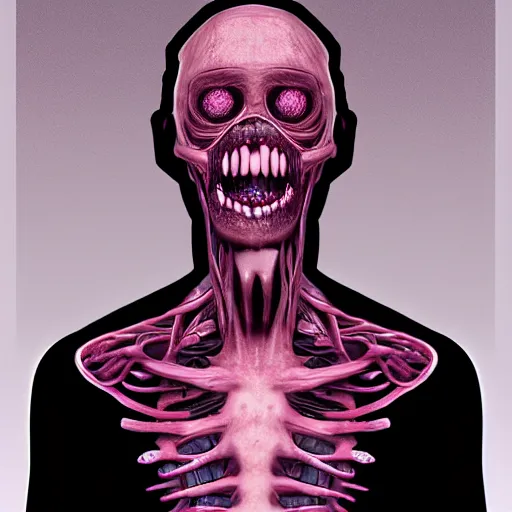 Image similar to digital art of a body horror human created by trevor henderson and tyedied