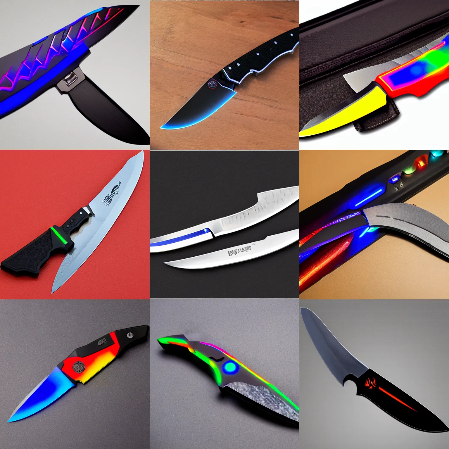 Prompt: RGB gamer knife, product showcase