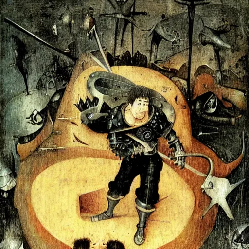 Prompt: guts berserk by hieronymus bosch