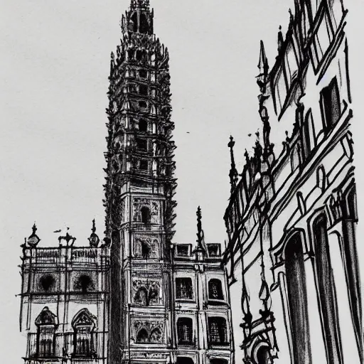 Image similar to la giralda from sevilla, ink manga drawing