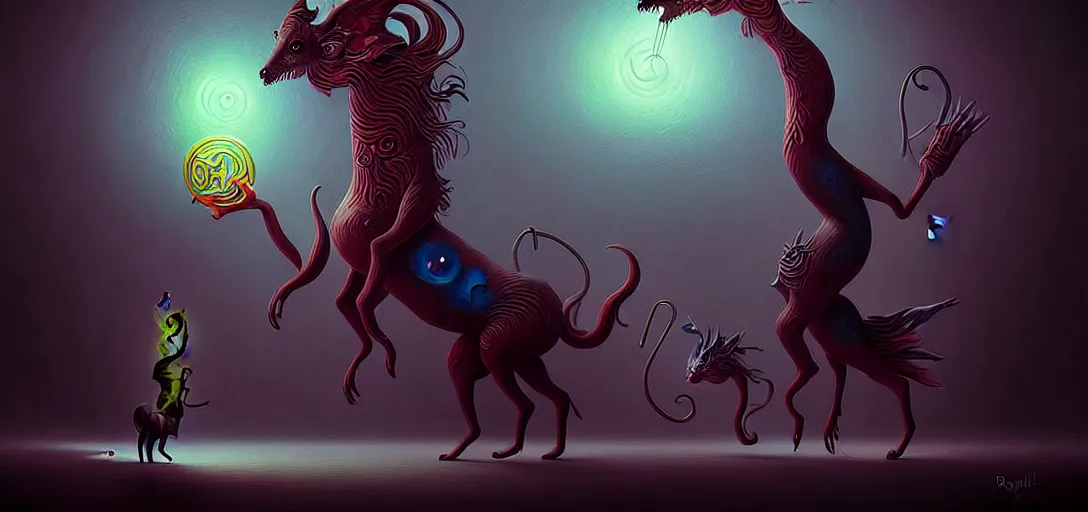 Image similar to strange mythical beasts of whimsy, surreal dark uncanny painting by ronny khalil