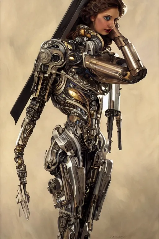 Image similar to organic cyborg holding a weapon, art deco,soft lighting, sci fi fantasy, intricate, elegant, highly detailed, lifelike, photorealistic, digital painting, artstation, illustration, concept art, smooth, sharp focus, art by John Collier and Albert Aublet and Krenz Cushart and Artem Demura and Alphonse Mucha