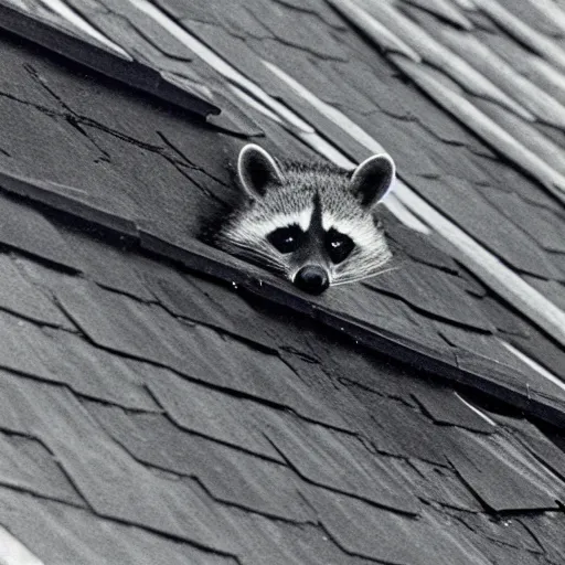 Image similar to 1 9 6 8 national geographic, raccoon on roof, backlit,