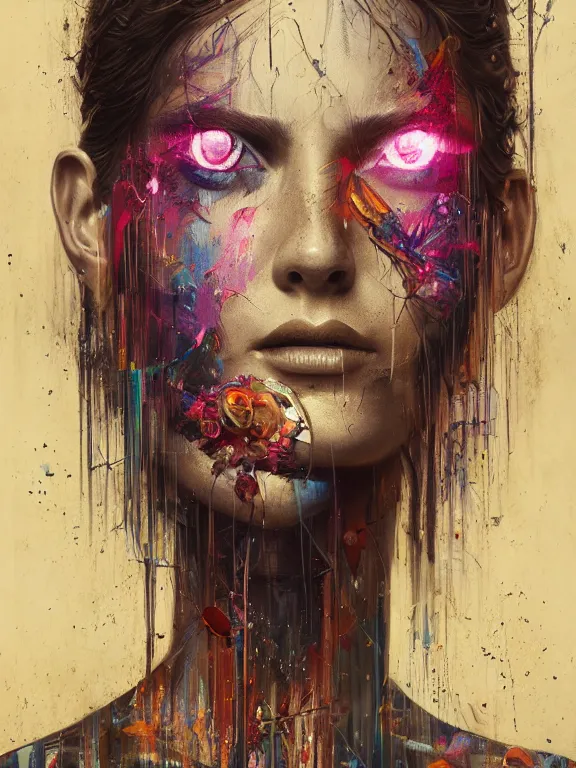 Prompt: art portrait of an angel ,8k,by tristan eaton,Stanley Artgermm,Tom Bagshaw,Greg Rutkowski,Carne Griffiths,trending on DeviantArt,face enhance,hyper detailed,minimalist,cybernetic, android, blade runner,full of colour,