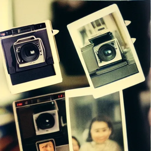 Image similar to polaroid inception, picture of a polaroid taking a polaroid with a polaroid, detailed, intricate, vintage