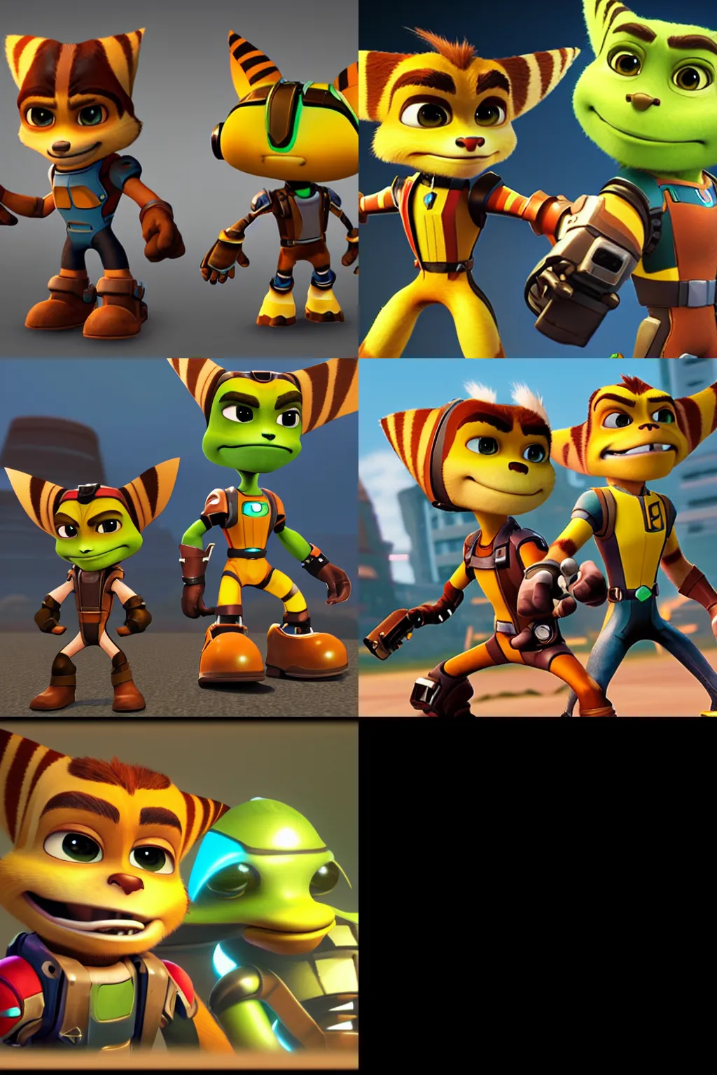 Prompt: ratchet and clank as real people in 3d style