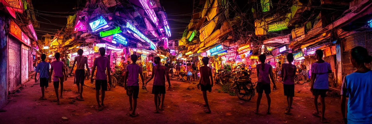 Image similar to Cyberpunk Residents, futuristic Phnom-Penh Cambodia, neon dark lighting