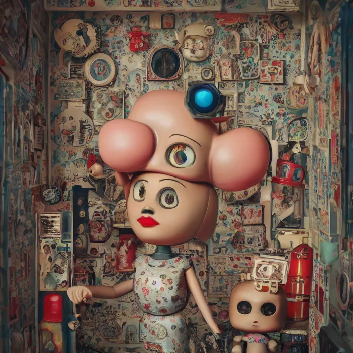 Image similar to closeup portrait of tin toy retro living room, depth of field, zeiss lens, detailed, symmetrical, centered, fashion photoshoot, by nicoletta ceccoli, mark ryden, lostfish, breathtaking, 8 k resolution, extremely detailed, beautiful, establishing shot, artistic, hyperrealistic, octane render