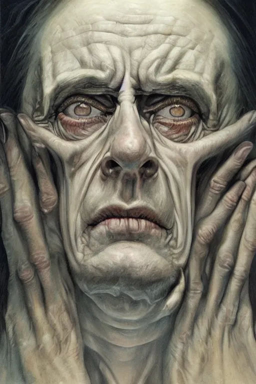 Prompt: beautiful clean oil painting of haunting, scary, portrait study by bernie wrightson, detailed, stunning, realistic