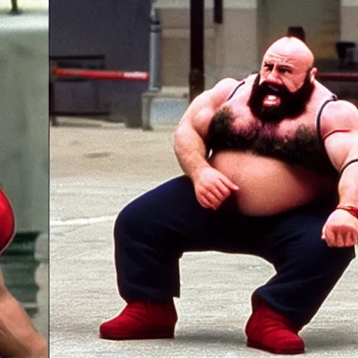 Image similar to Danny Devito staring as Zangief in the Street Fighter 2024 movie