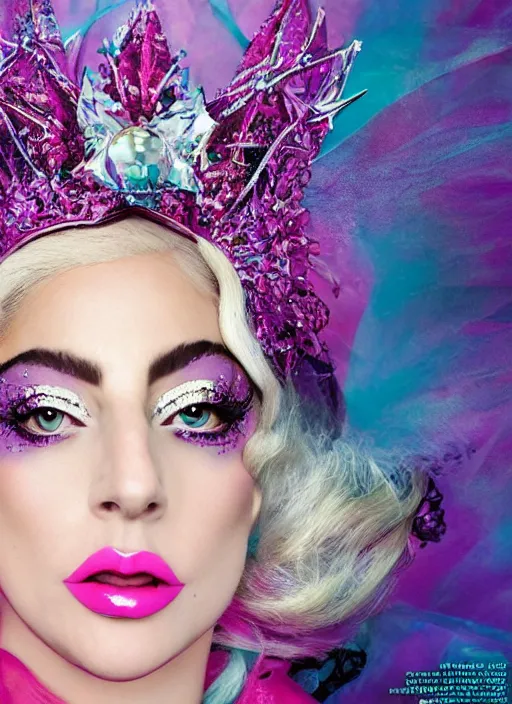 Image similar to lady gaga photoshoot artpop disney princess, magazine, fairytale, Highly realistic. High resolution. Highly detailed. Dramatic. 8k.4k.