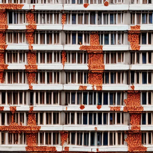 Prompt: a wall of a building with a stream of chocolate milk coming out from the windows