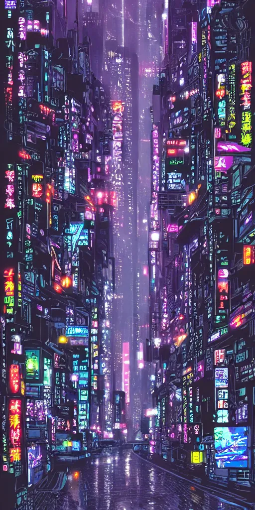 Image similar to Neo-Tokyo 20XX Skyline, cyberpunk Tokyo, rain falling on neon, art by kirokaze