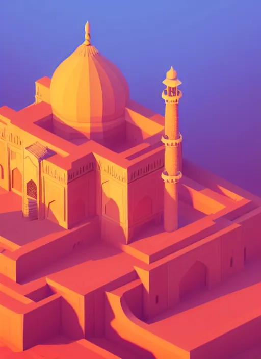 Prompt: a low poly isometric render of taj mahal in the style of monument valley, intricate, elegant, smooth shading, soft lighting, illustration, simple, solid shapes, by magali villeneuve, jeremy lipkin and michael garmash, rob rey and kentaro miura style, octane render