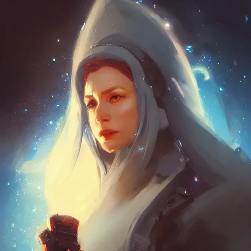 Prompt: space witch, greg rutkowski, concept art, portrait