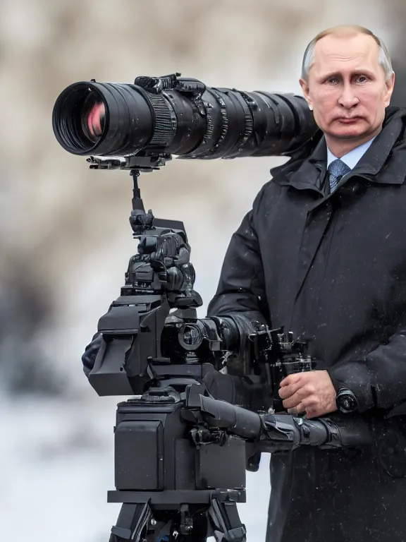 Prompt: 4K HD, high detail photograph, shot with Sigma f/ 4.2 , 250 mm sharp lens, shallow depth of field : (subject= evil looking Vladimir Putin holding a bazooka + subject detail= accurate body features, consistent, high detailed light refraction , high level texture render)