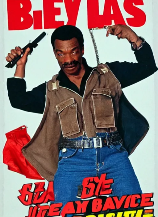 Image similar to an 8 0's john alvin action movie poster starring eddie murphy face as a plumber to rich people. bathroom. overalls. tool belt. the movie is called beverly hills crap