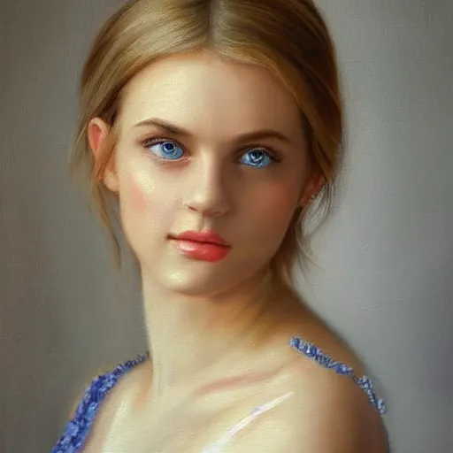 Image similar to a beautiful young woman with blue eyes posing for a picture, a photorealistic painting by louisa puller, trending on pinterest, rococo, white background, studio portrait, sensual