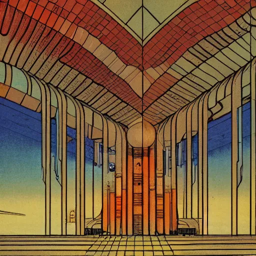 Prompt: Liminal space in outer space by Frank Lloyd Wright, colorized