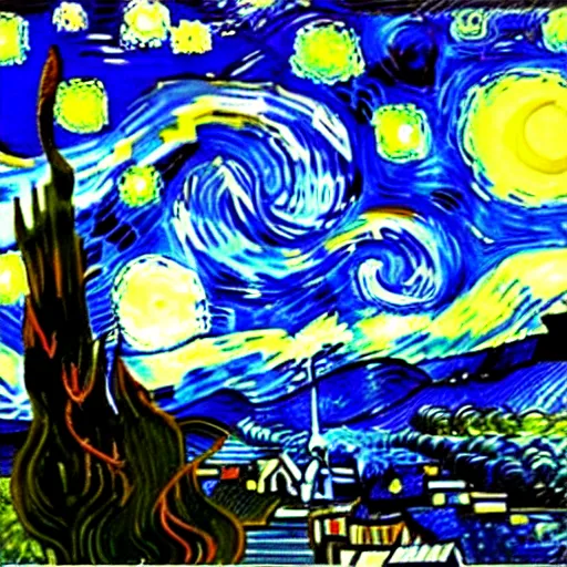 Prompt: An oil painting of a gigachad asserting dominance in the style of Starry Night; oil painting by Vincent van Gogh