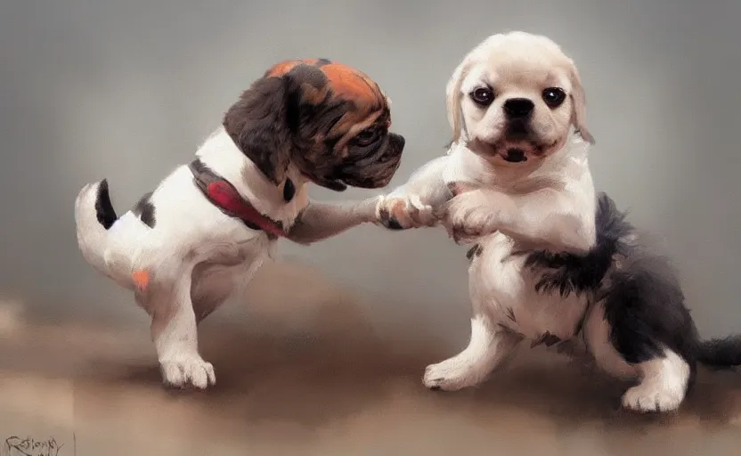 Image similar to A painting of Puppy rubs trending on artstation in the style of Greg Rutkowski