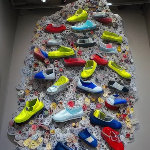 Prompt: A beautiful sculpture. We are racers on an endless highway, driving at each other at high speeds, deciding whether or not to turn away at the last minute. watercolor, shoes by Jacob Hashimoto hyperdetailed