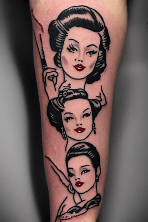 Image similar to traditional American tattoo of a pinup doll