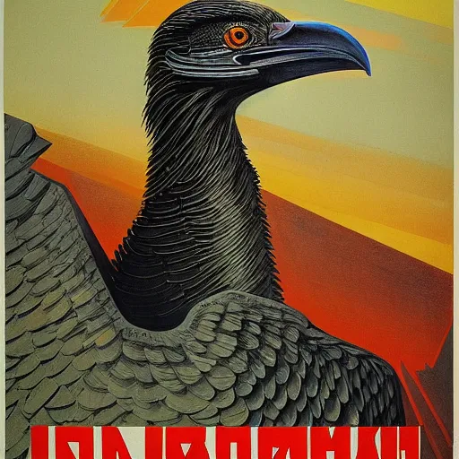 Image similar to a detailed and complex, highly detailed, concept art, soviet propaganda poster depicting a dromaius in military uniform. general emu. painting by irakli toidze,