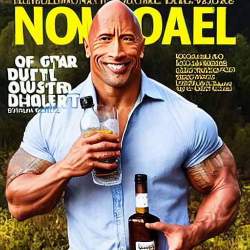 Image similar to dwayne johnson holding a jug of moonshine, cover of national geographic magazine