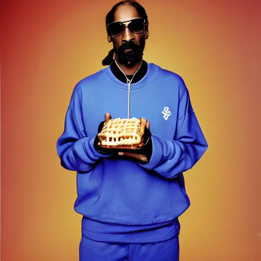 Image similar to Snoop Dogg holding a Waffle for a 1990s sitcom tv show, Studio Photograph, portrait, C 12.0