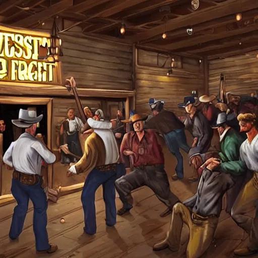 Image similar to western bar fight, realistic