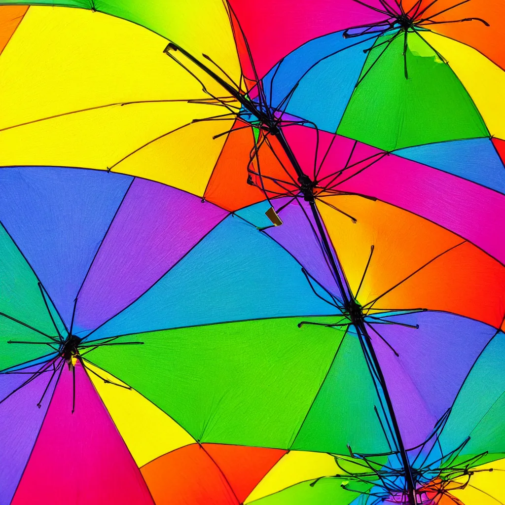 Image similar to close - up view of a rainbow umbrella on yellow background, 8 k, high detail, photorealistic, proper shading