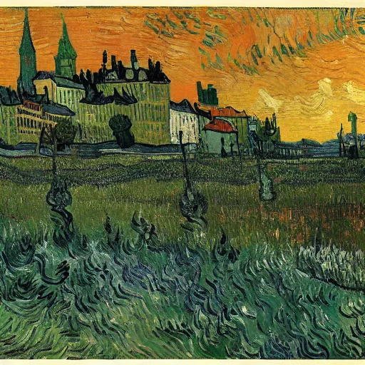 Image similar to a city full of various plants, Vincent Van Gogh,