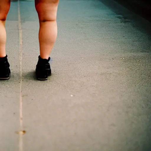 Image similar to a photograph of two people's legs facing in opposite directions, portra 400, 50mm lens, grainy, film, bokeh, shallow depth of field