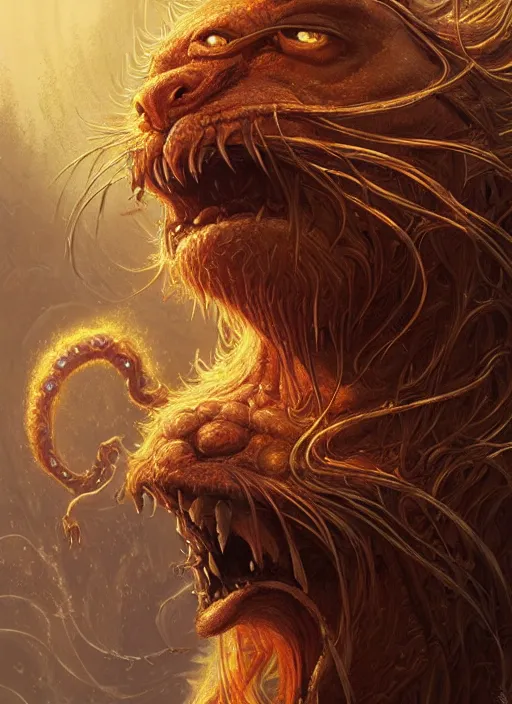 Prompt: portrait of Garfield as a large Lovcraftian monster, fantasy, intricate, elegant, highly detailed, digital painting, artstation, concept art, smooth, sharp focus, illustration, art by artgerm and greg rutkowski