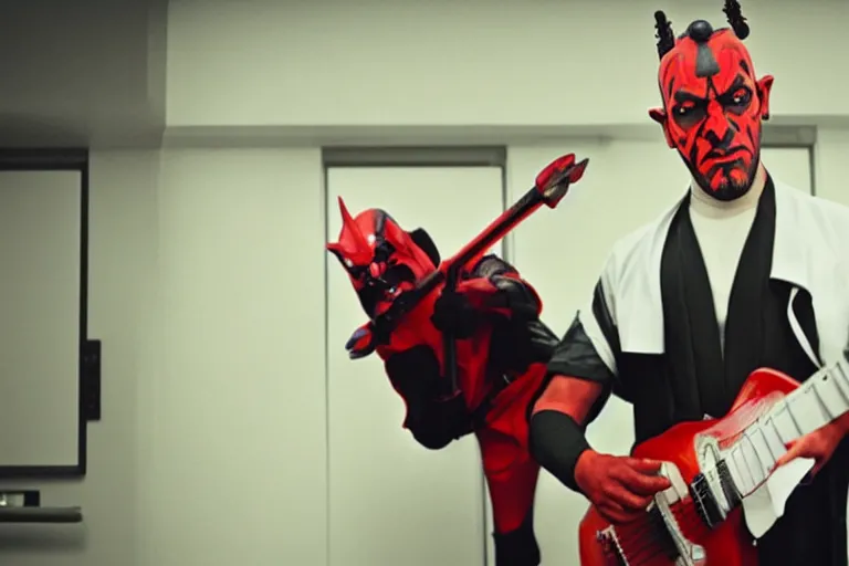 Image similar to darth maul playing a guitar in emergency room