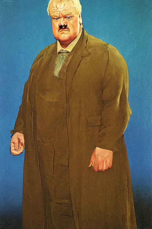 Image similar to upper body portrait of actor kenneth mcmillan as baron harkonnen in dune, colour painting by normal rockwell, guidi prime background by carl spitzweg