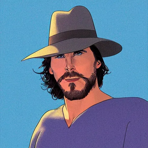 Image similar to christian bale retro minimalist portrait by jean giraud, moebius starwatcher comic, 8 k