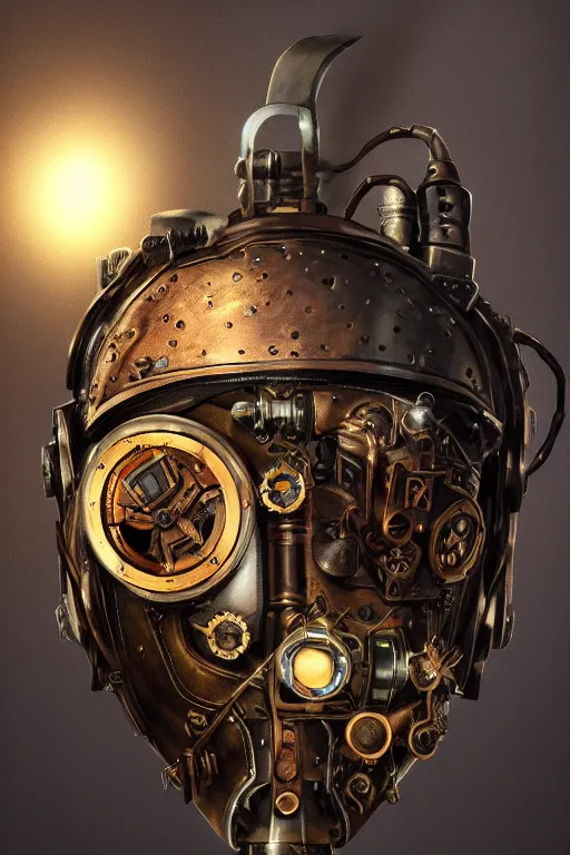 Image similar to steampunk helmet fantasy art mask robot ninja stylized digital illustration sharp focus, elegant intricate digital painting artstation concept art global illumination ray tracing advanced technology chaykin howard and campionpascale and cooke darwyn and davis jack