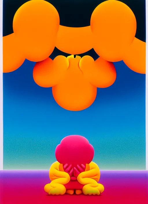 Prompt: thinking of you by shusei nagaoka, kaws, david rudnick, pastell colours, airbrush on canvas, cell shaded, 8 k