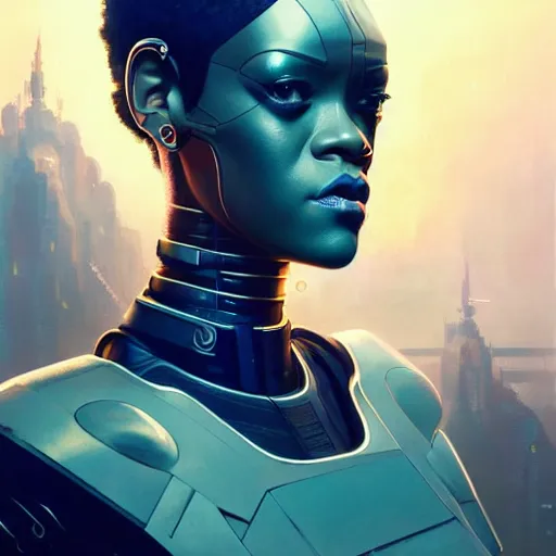Prompt: cyborg Rihanna profile picture by Greg Rutkowski, dynamic pose, intricate details, futuristic, volumetric lights, streetwear, studio ghibli, Organic Painting , Matte Painting, geometric shapes, hard edges, trending on the artstation, fantasy LUT, realistic by Sachin Teng + Martin Grip + Moebius + Patrick Gleason, techwear, Industrial Scifi, detailed illustration, highly detailed, digital painting, artstation, concept art, soft light, hdri, smooth, sharp focus, illustration, art by tian zi and craig mullins and WLOP and alphonse much,