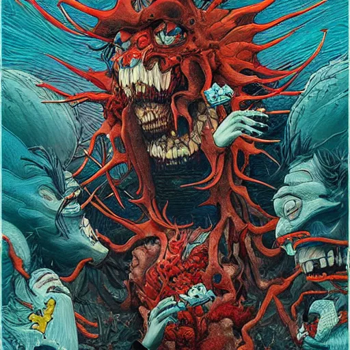 Image similar to monster of monsters. illustration by james jean and satoshi kon and erik jones, inspired by evangelion, smooth feature, intricate oil painting, high detail illustration, sharp high detail