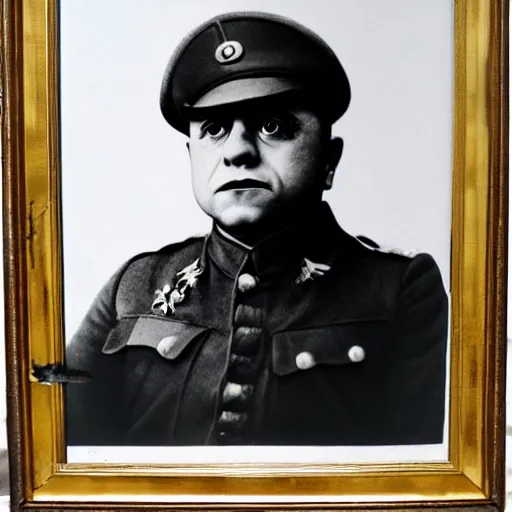 Prompt: Danny DeVito World War 1 Portrait, damaged