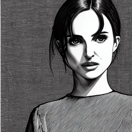 Image similar to a black and white ink-Manga portrait of Natalie Portman