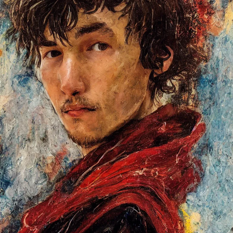 Prompt: Beautiful warmly lit close up studio portrait of young teenage Doctor Strange sweetly smiling cute, impasto oil painting heavy brushstrokes by Cy Twombly and Anselm Kiefer , trending on artstation dramatic lighting abstract Expressionism
