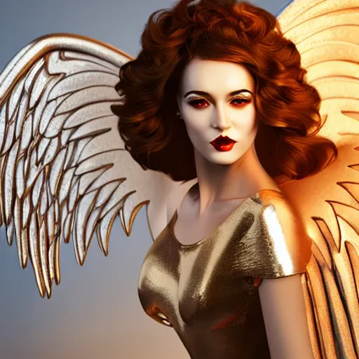 Image similar to fantasy angel with wings inspired avant - garde art, deco fashion, highly detailed, photorealistic portrait, bright studio setting, studio lighting, crisp quality and light reflections, unreal engine 5 quality render