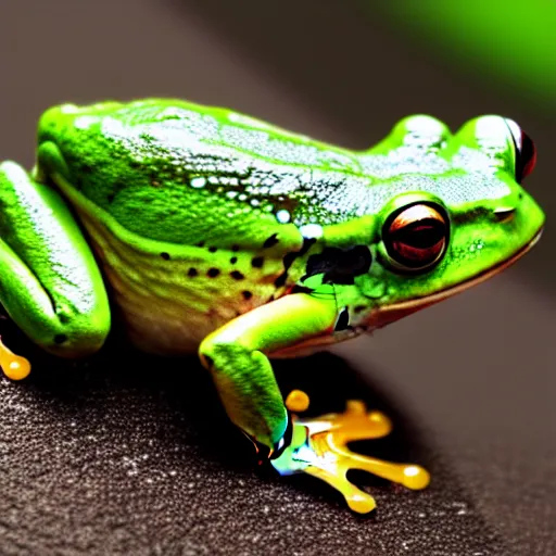 Prompt: a frog walking like a human, photorealistic