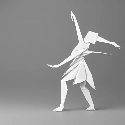 Image similar to origami dancer in white paper, 3 d render, ultra - detailed, on white background, studio shot